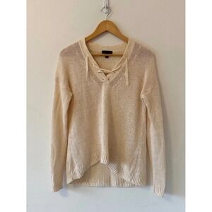 J. Crew Lace Up V-Neck Open Knit Sweater in Cream | Size XS